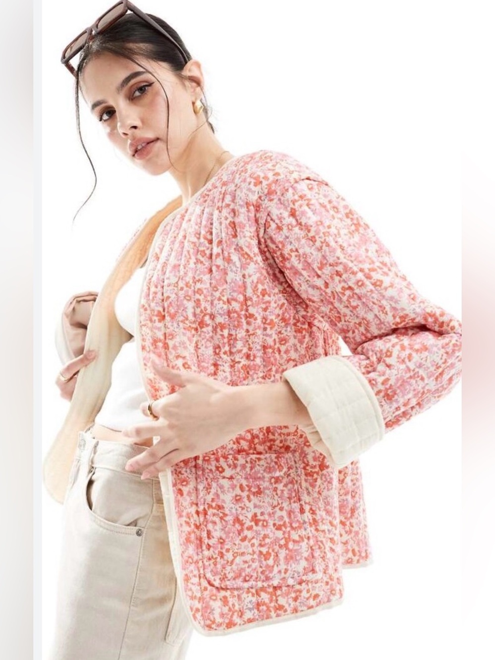 ASOS DESIGNS Ditsy Floral Print Cotton Quilted Jacket - Medium